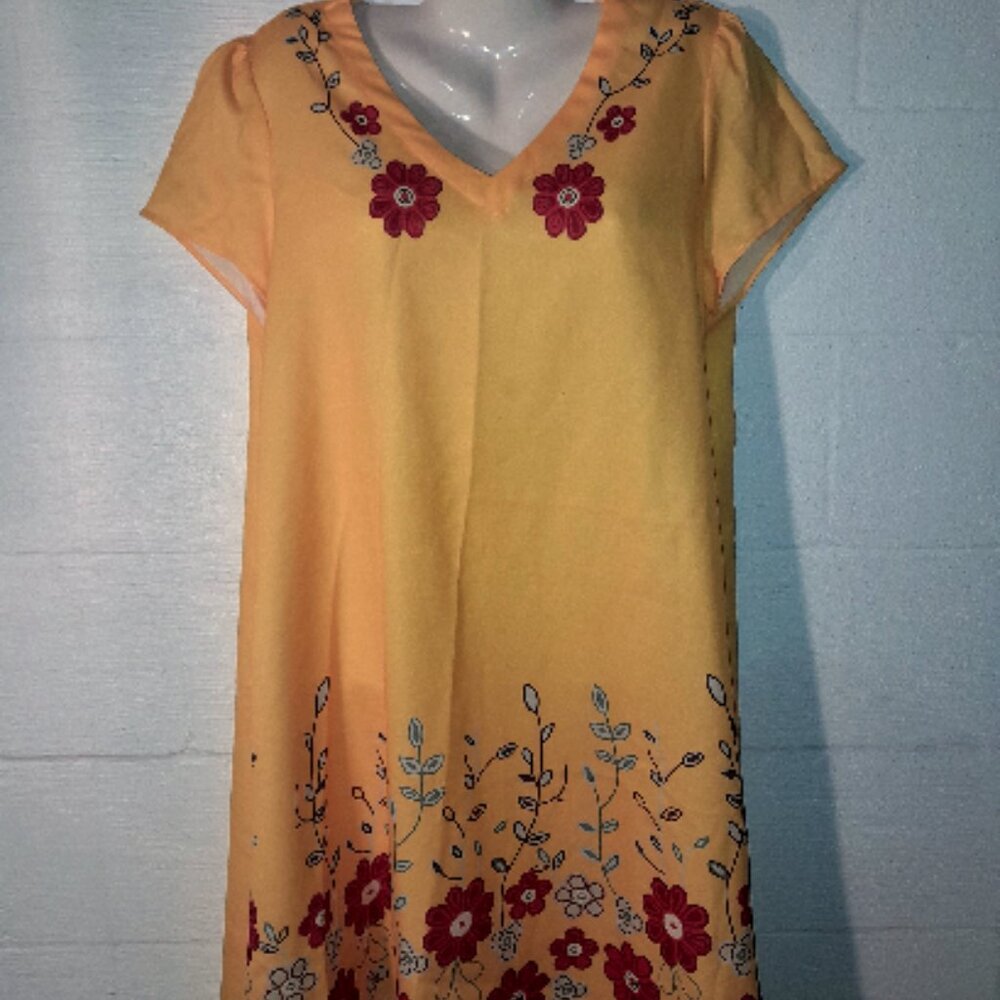 Colorful Women's Printed Summer Dress Size Large V-neck Shift Floral Lightweight